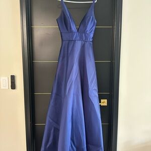 Sleek Sapphire V-Neck Prom Dress
